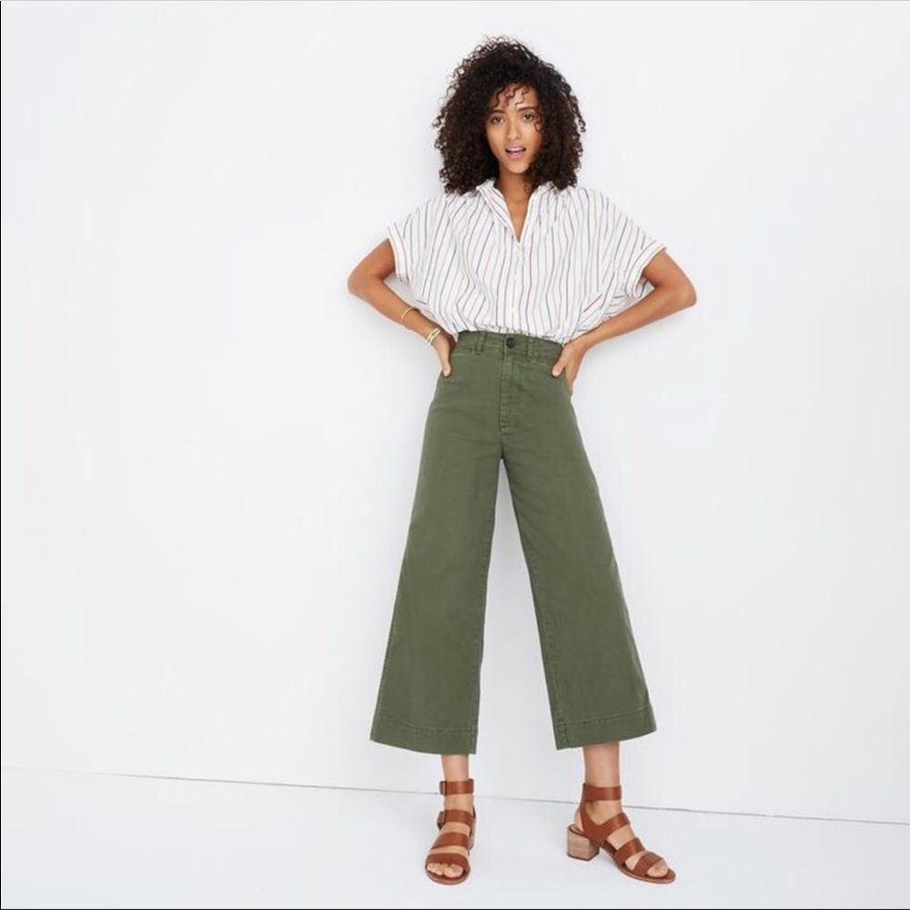 Madewell Emmett Wide Leg Cropped Olive Pants - 25